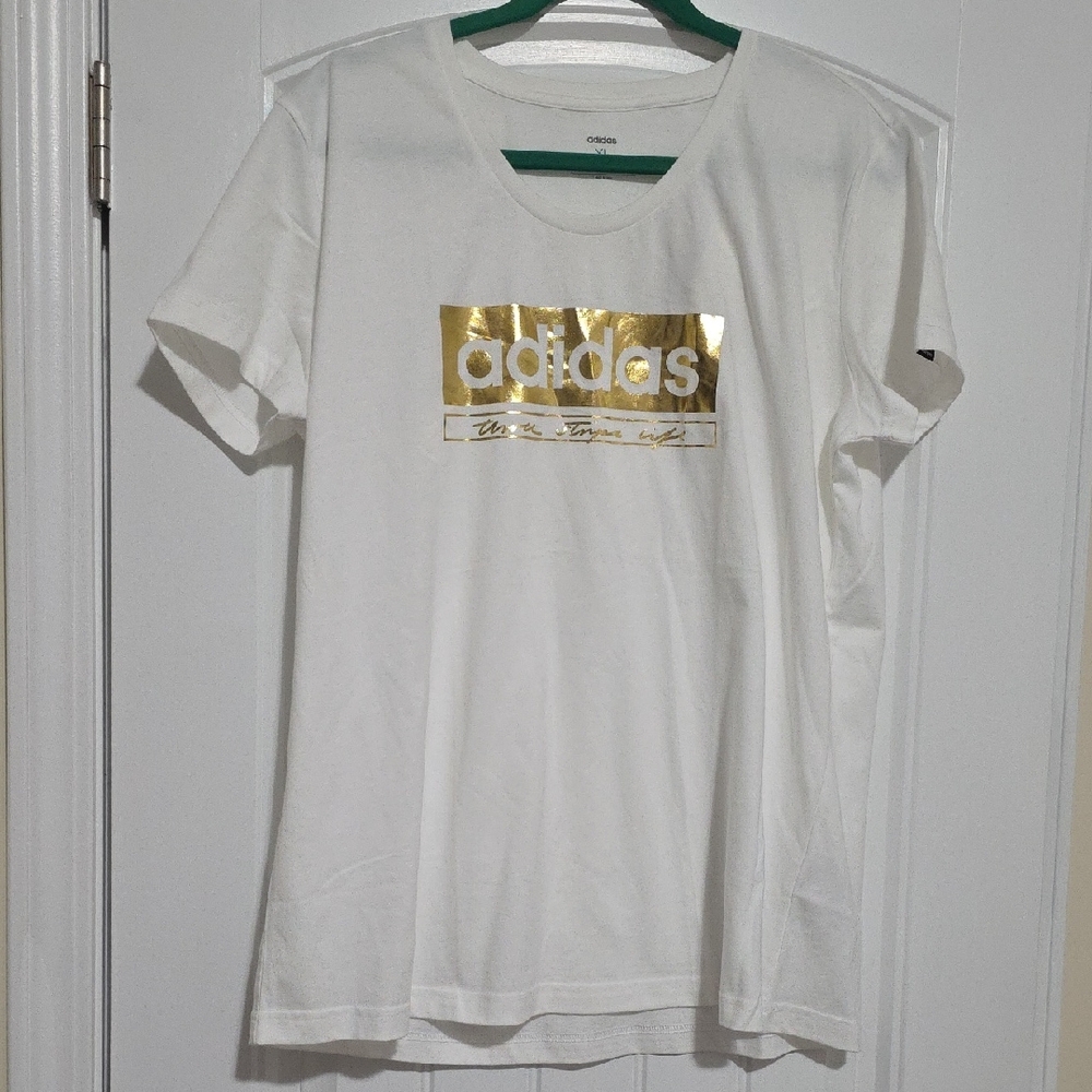 Adidas White Tee with Gold Accents